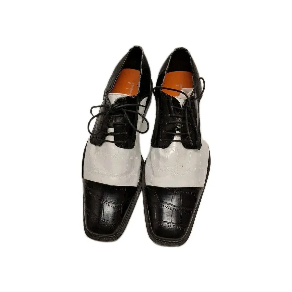 Antonio Correlli Elite Dress Shoes Black White Faux Leather Size 11 #6089